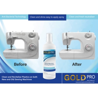 Before and after using Gold Pro Sewing Machine Plastic Cleaner